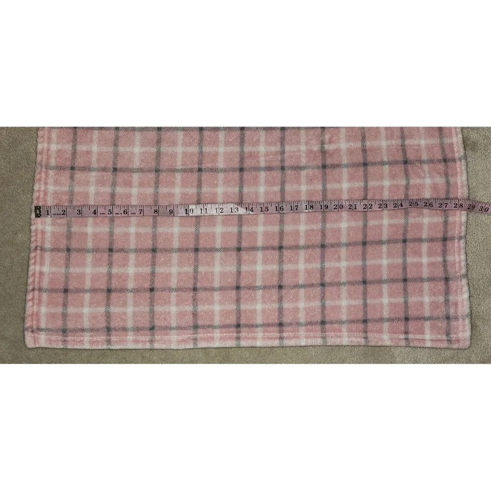 Pink Gray White Plaid Fleece Baby Blanket Lovey RN 36753 Allura